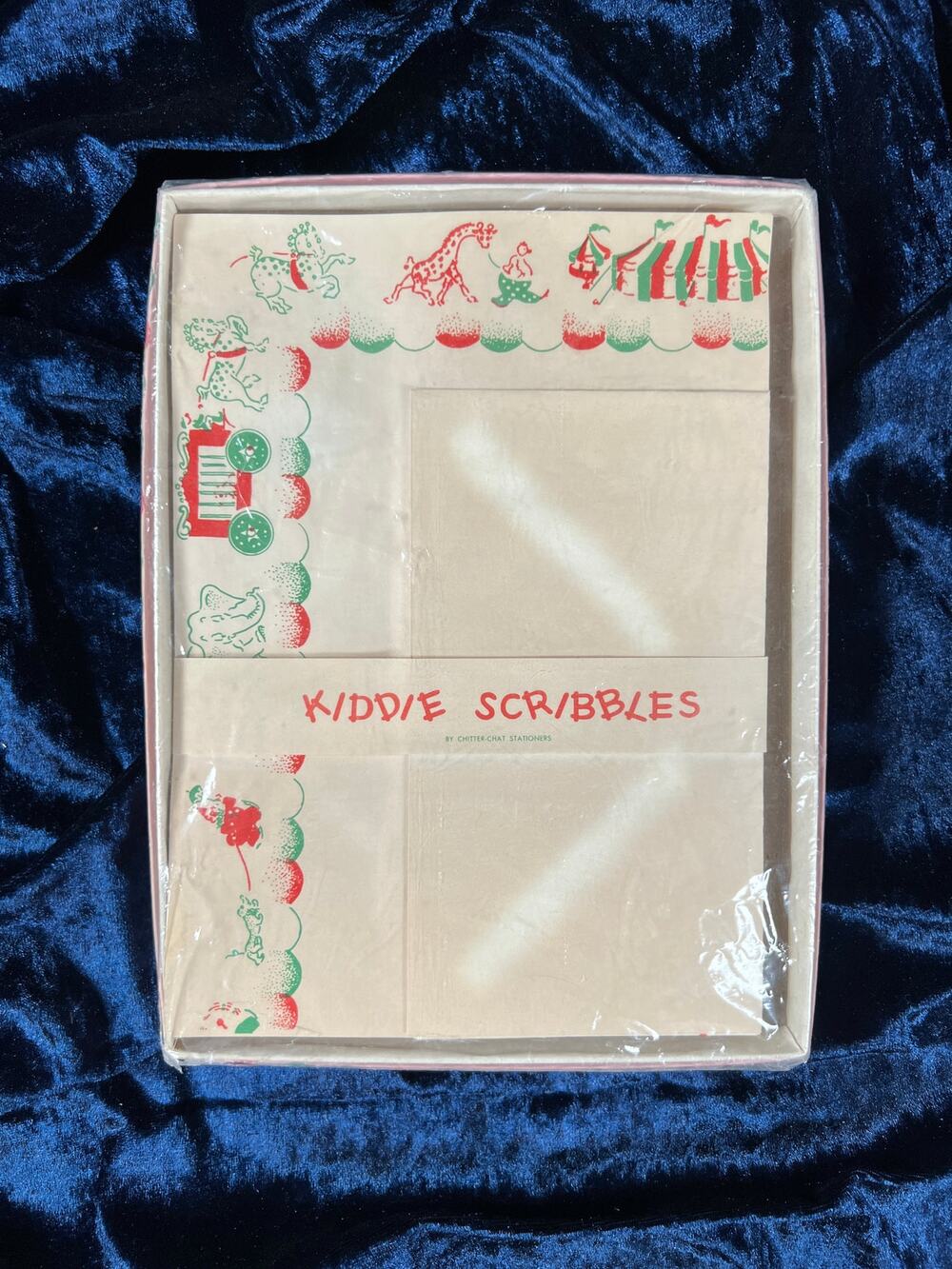 Vintage Kiddie Scribbles Stationery Set Green and Red Circus Theme New Old Stock